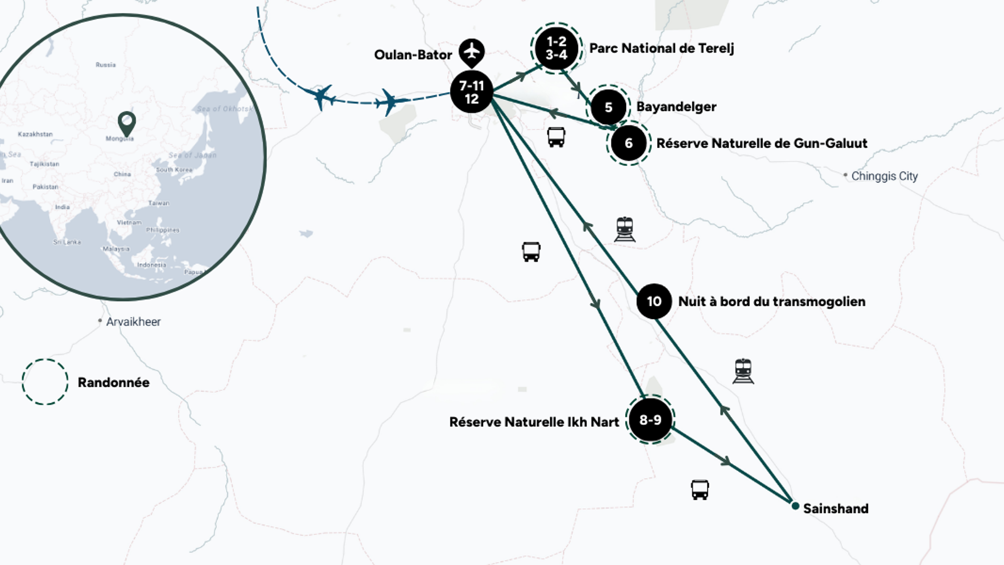 Itinéraire de ton aventure en Mongolie