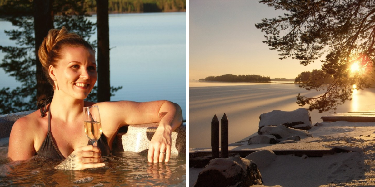 Bain chaud extérieur, donnant sur le lac