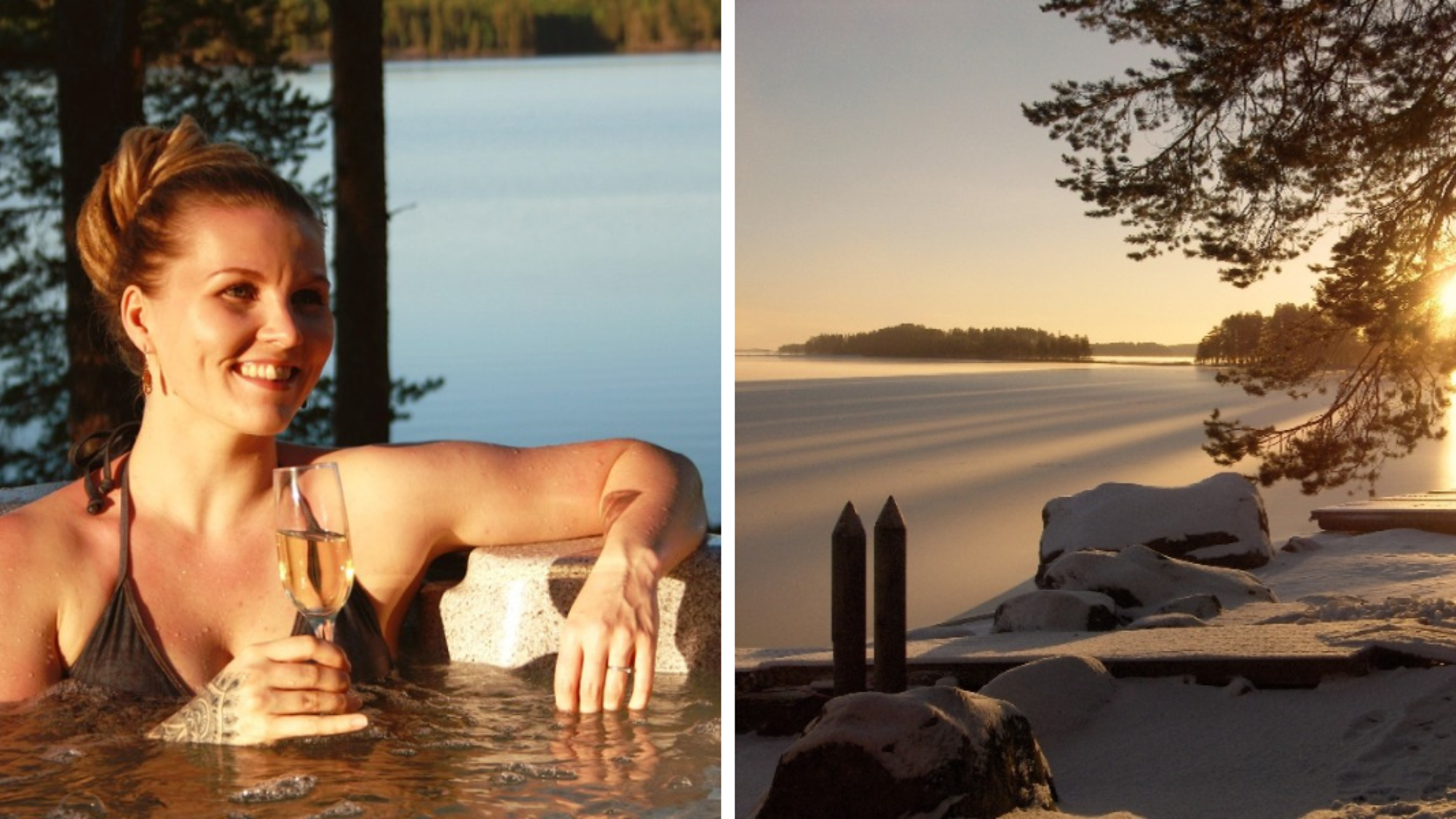 Bain chaud extérieur, donnant sur le lac