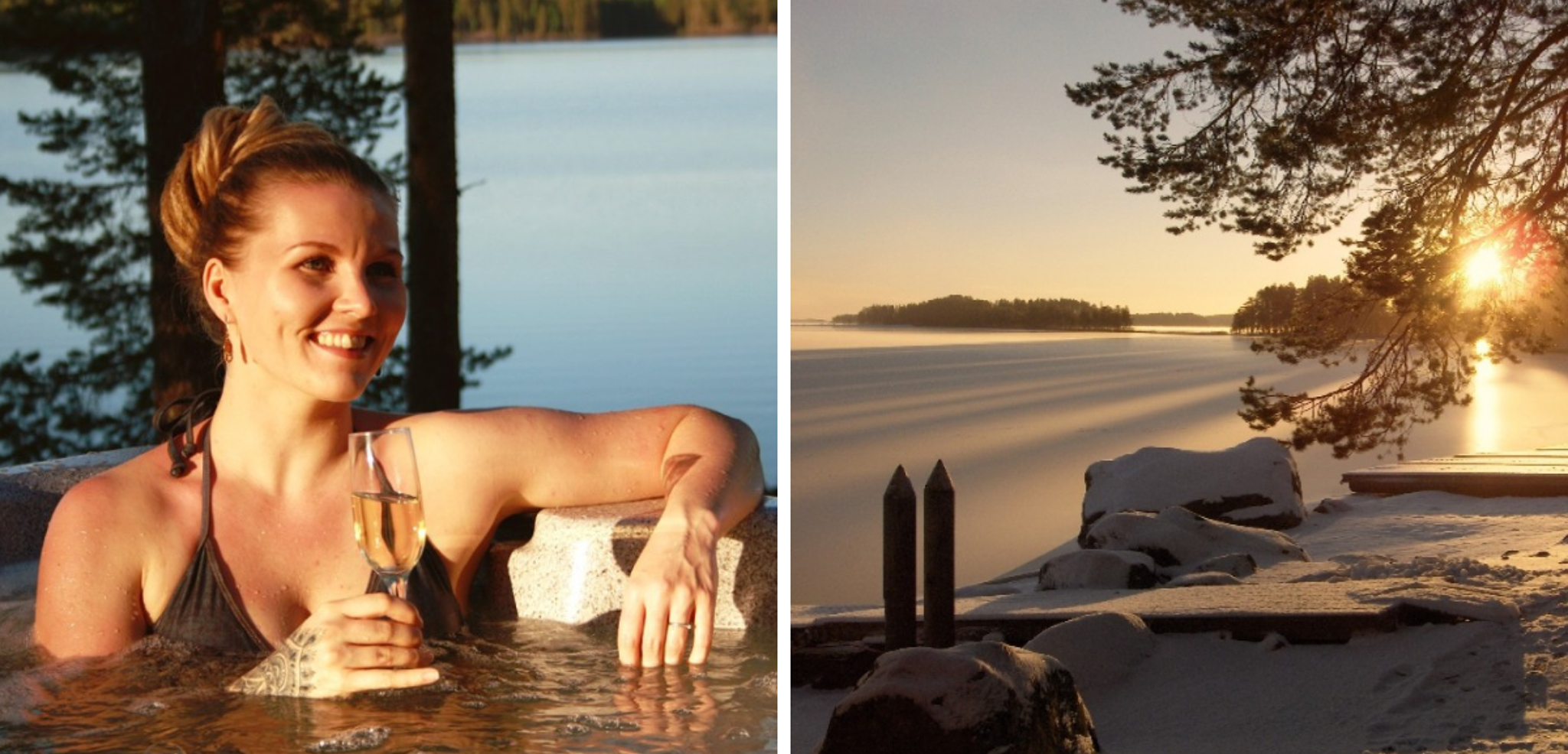 Bain chaud extérieur, donnant sur le lac