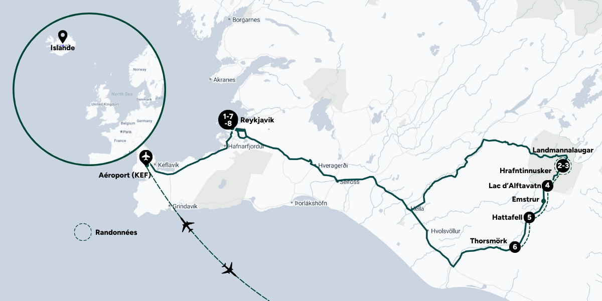 L'itinéraire de ton trek du Laugavegur
