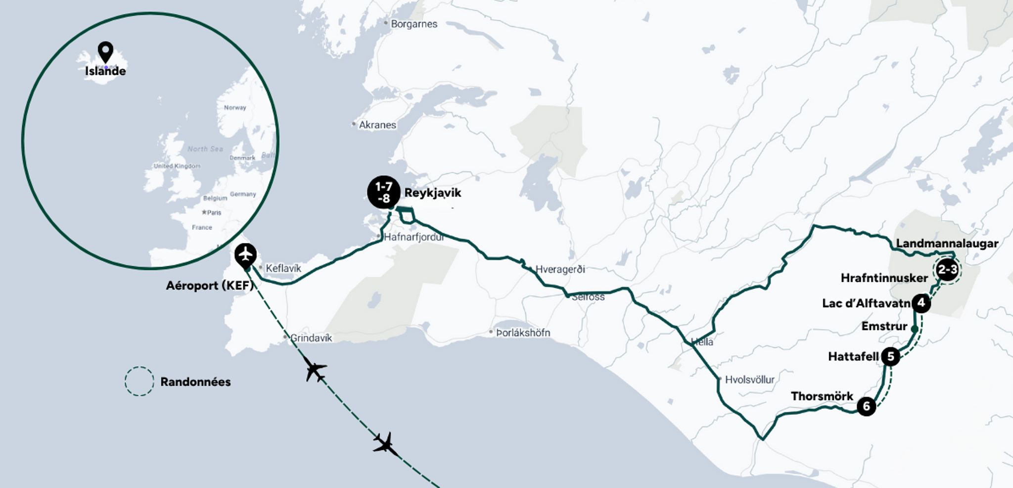 L'itinéraire de ton trek du Laugavegur