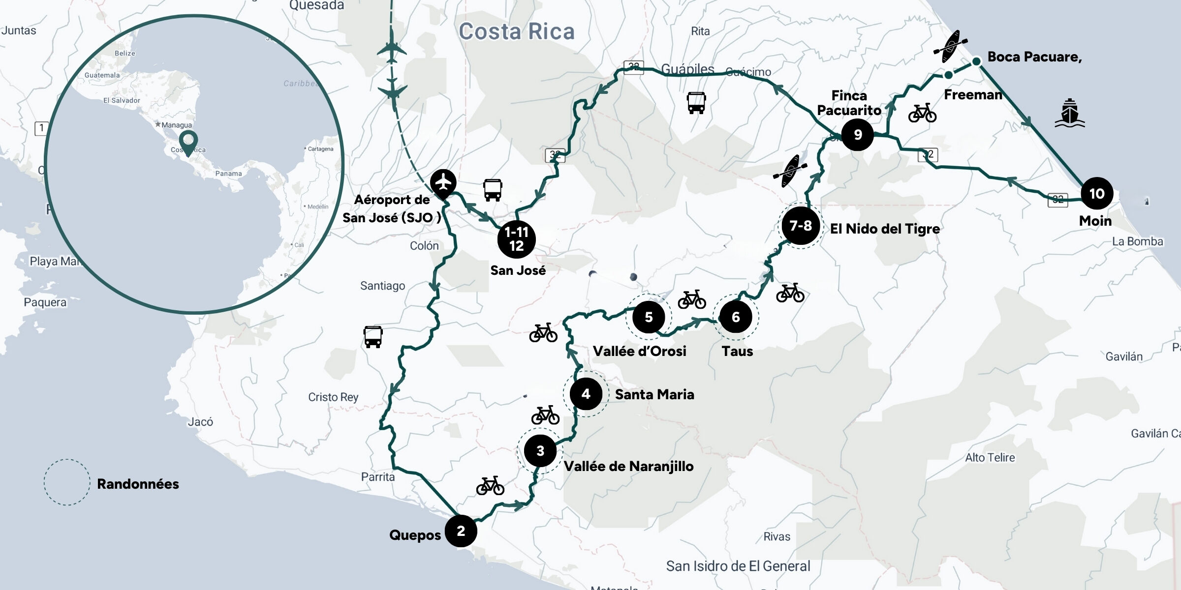 L'itinéraire de ton trek au Costa Rica 