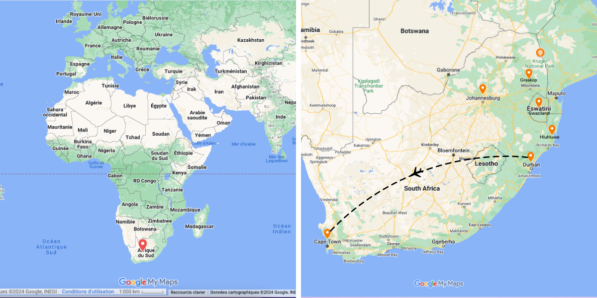 Votre itinéraire à travers l'Afrique du Sud