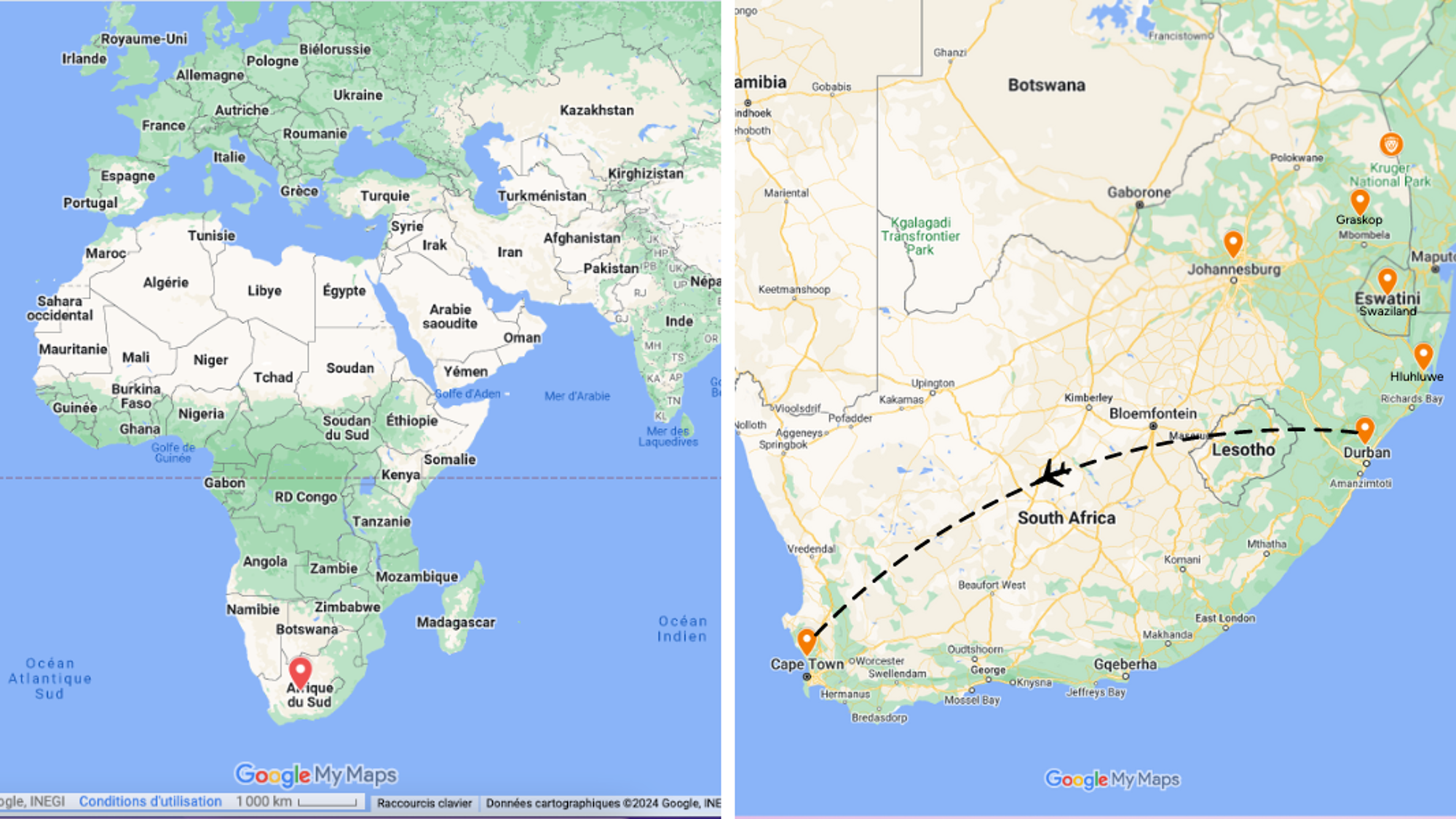 Votre itinéraire à travers l'Afrique du Sud