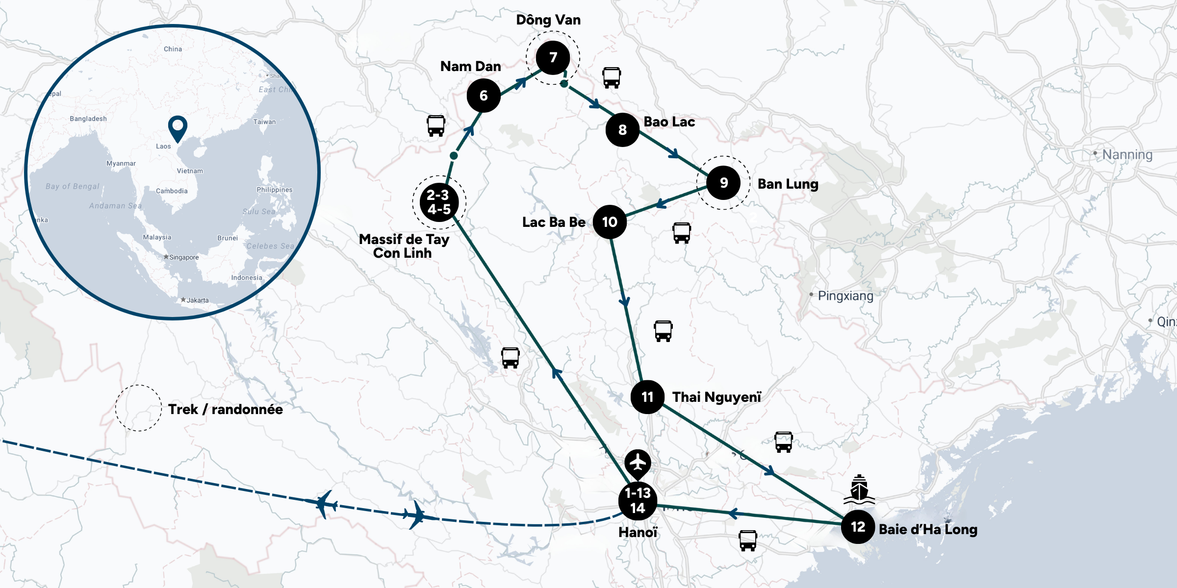 Itinéraire de ton trek au Vietnam 