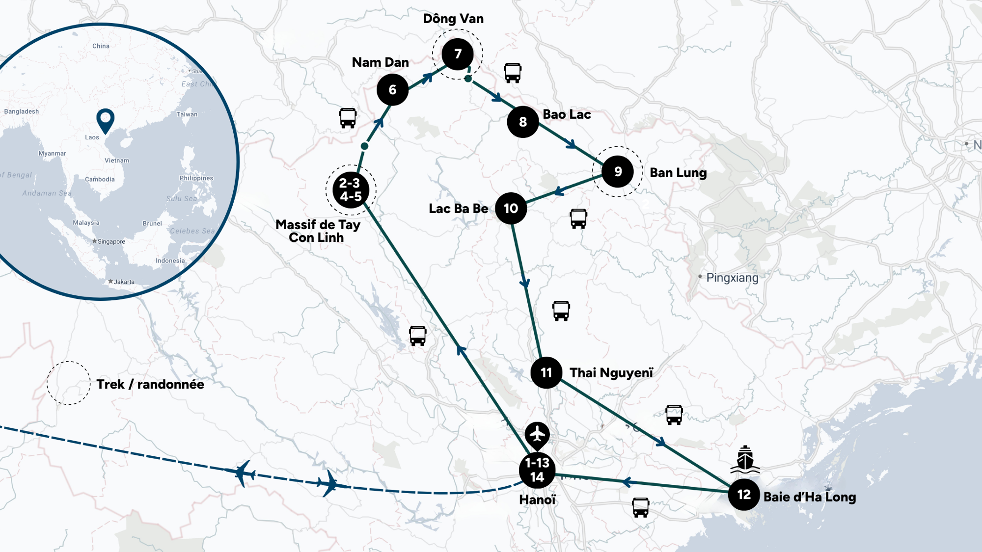 Itinéraire de ton trek au Vietnam