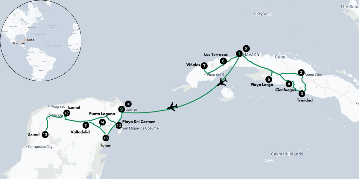 Votre itinéraire entre Cuba et Mexique