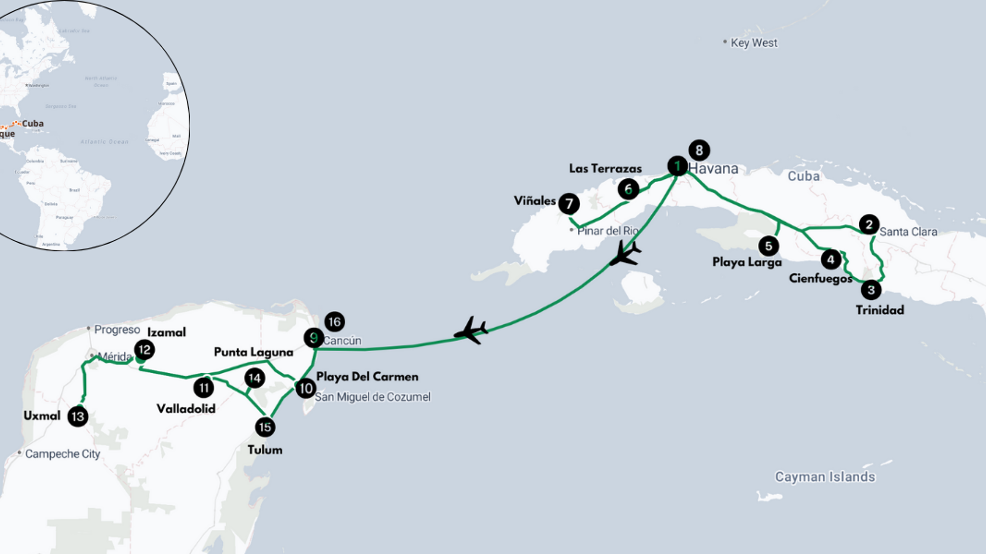 Votre itinéraire entre Cuba et Mexique