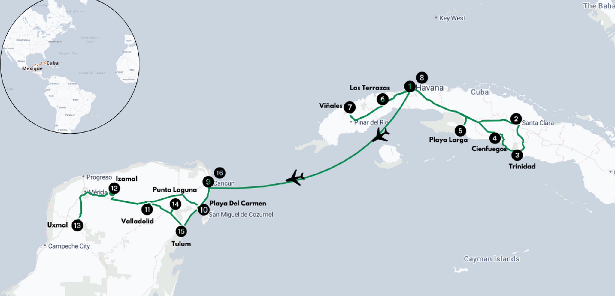 Votre itinéraire entre Cuba et Mexique