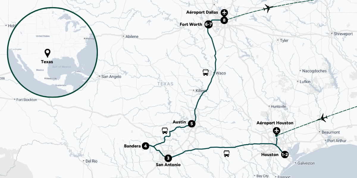 L'itinéraire de votre road trip à travers le Texas