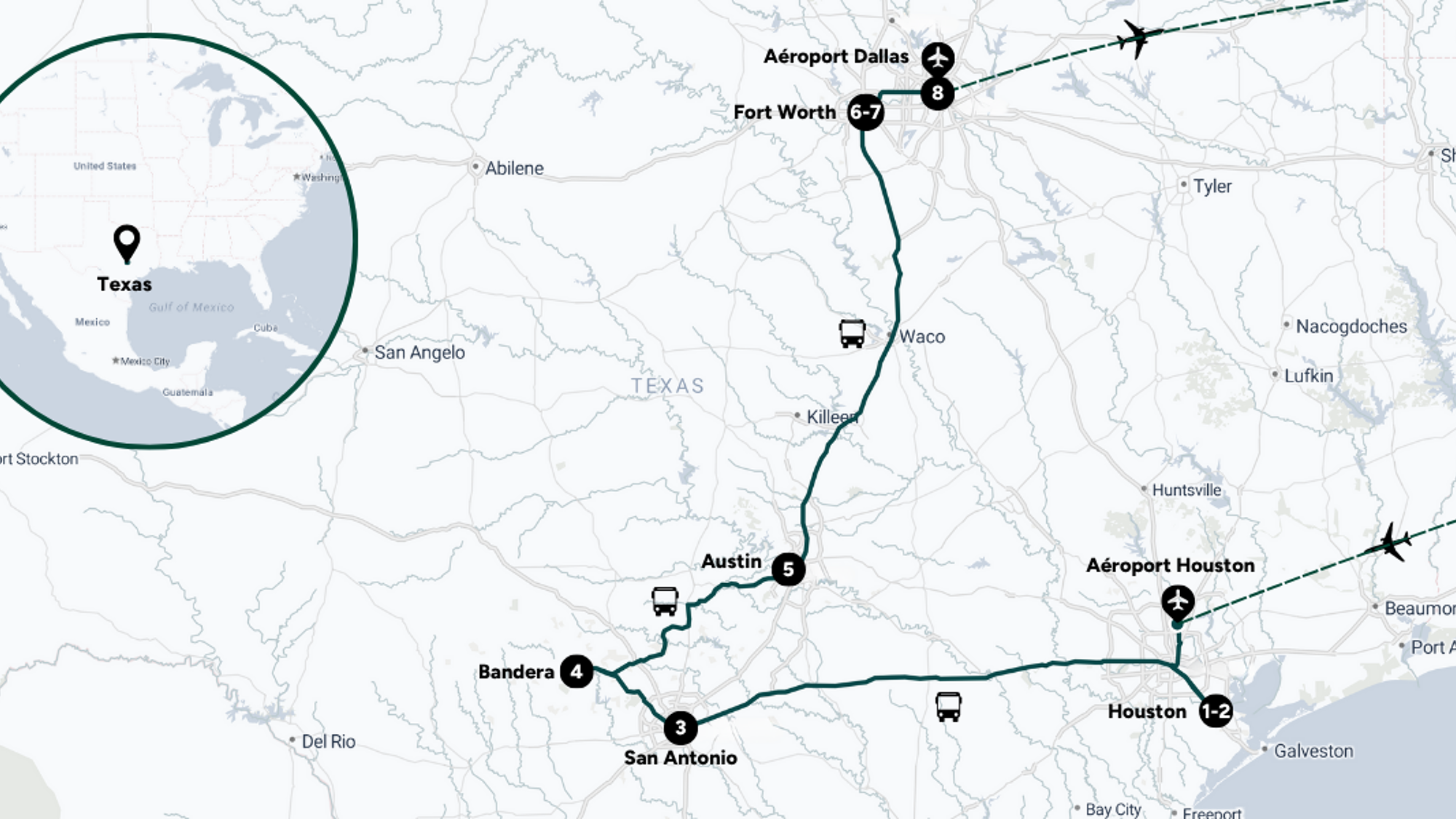 L'itinéraire de votre road trip à travers le Texas