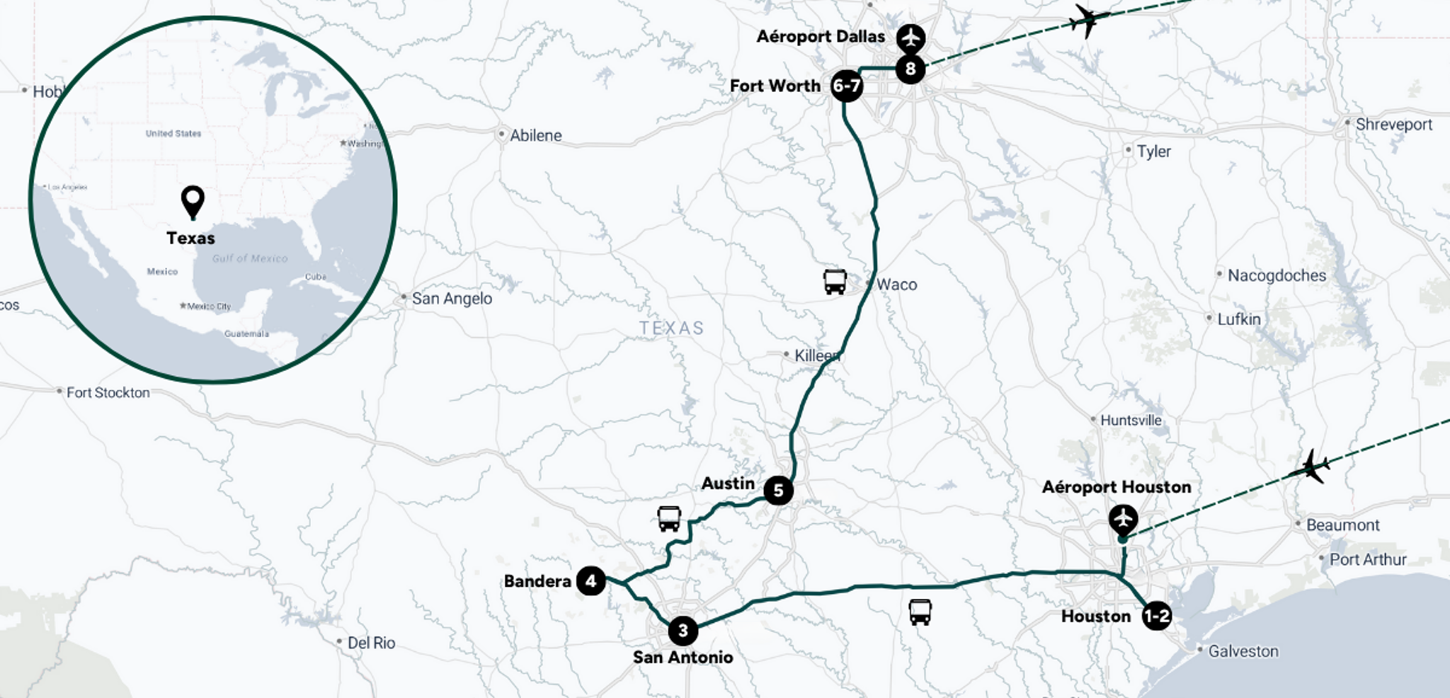 L'itinéraire de votre road trip à travers le Texas