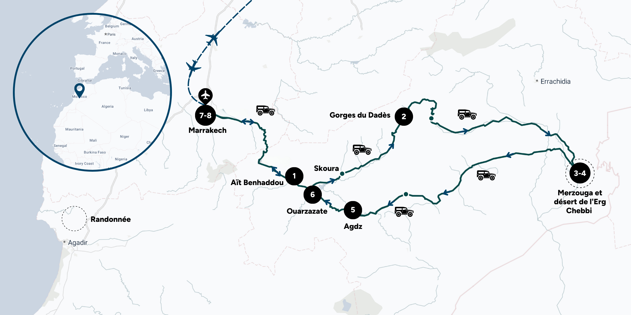 Itinéraire de ton road trip au Maroc 