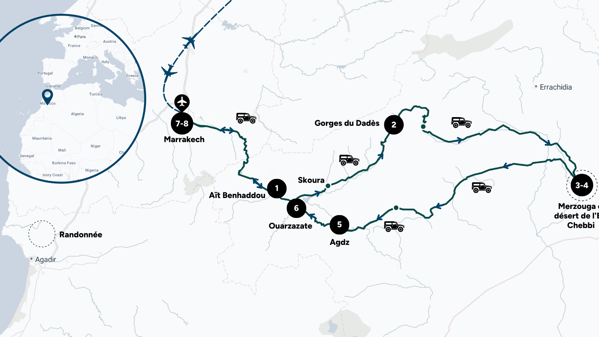 Itinéraire de ton road trip au Maroc