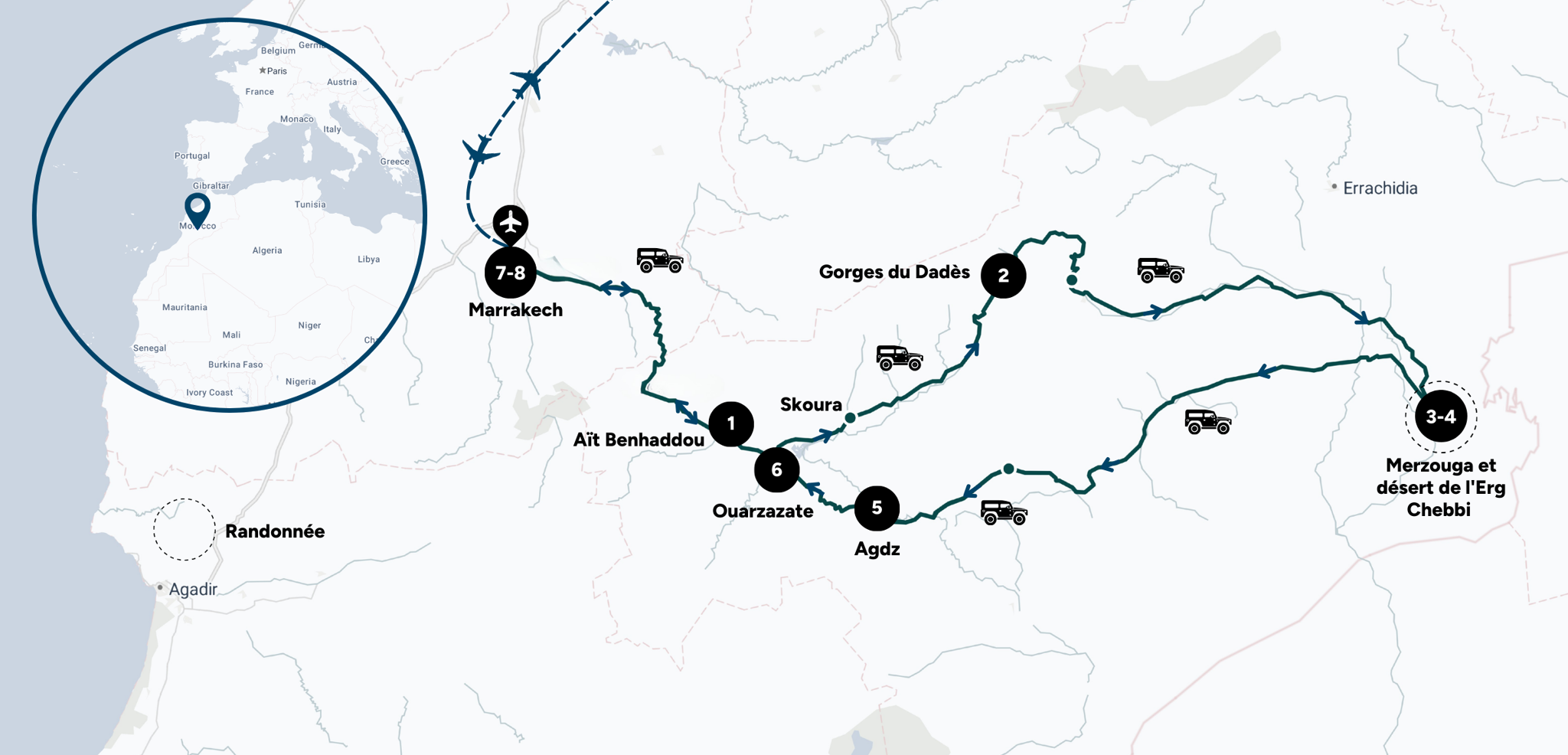 Itinéraire de ton road trip au Maroc