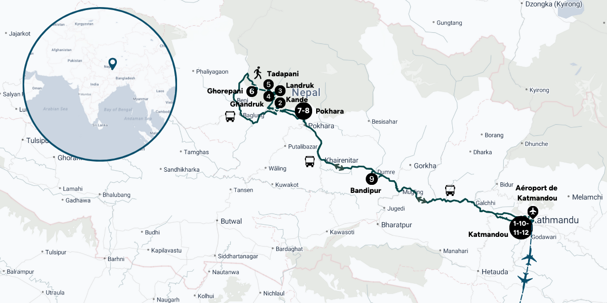 L'itinéraire de votre trek au Népal