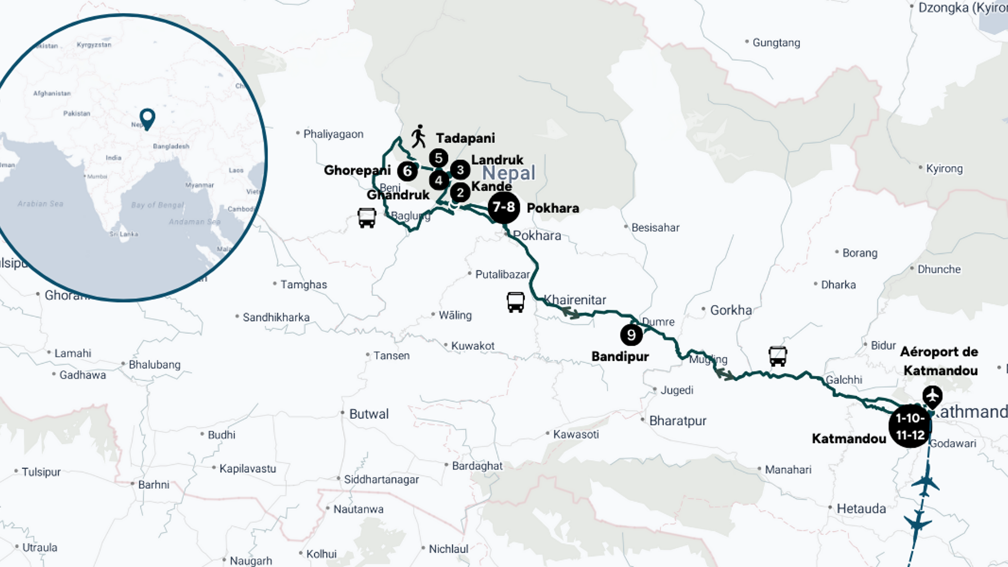 L'itinéraire de votre trek au Népal