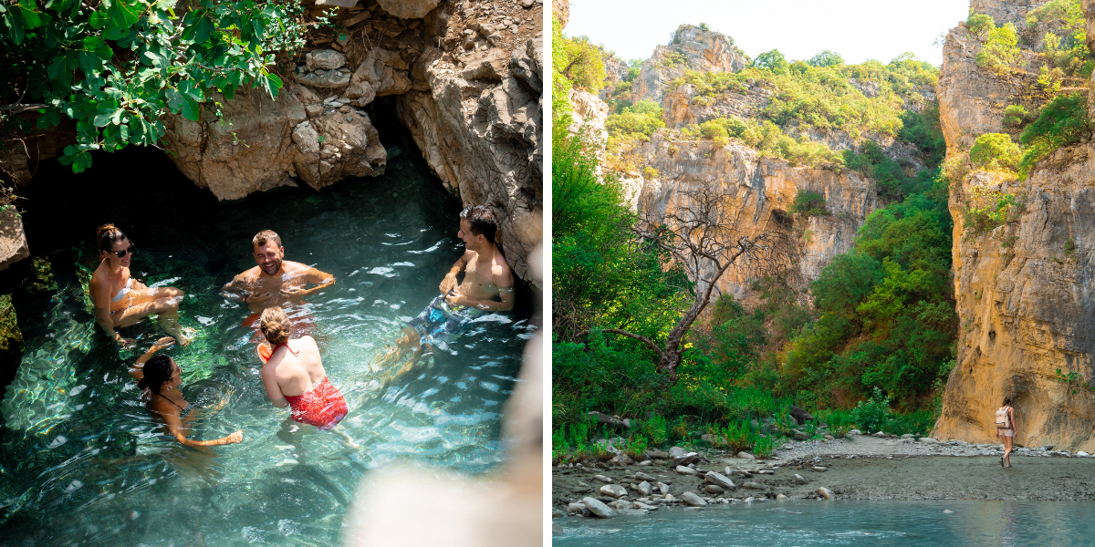 Pauses dans les sources naturelles et balade dans le canyon formé par la rivière Langarica