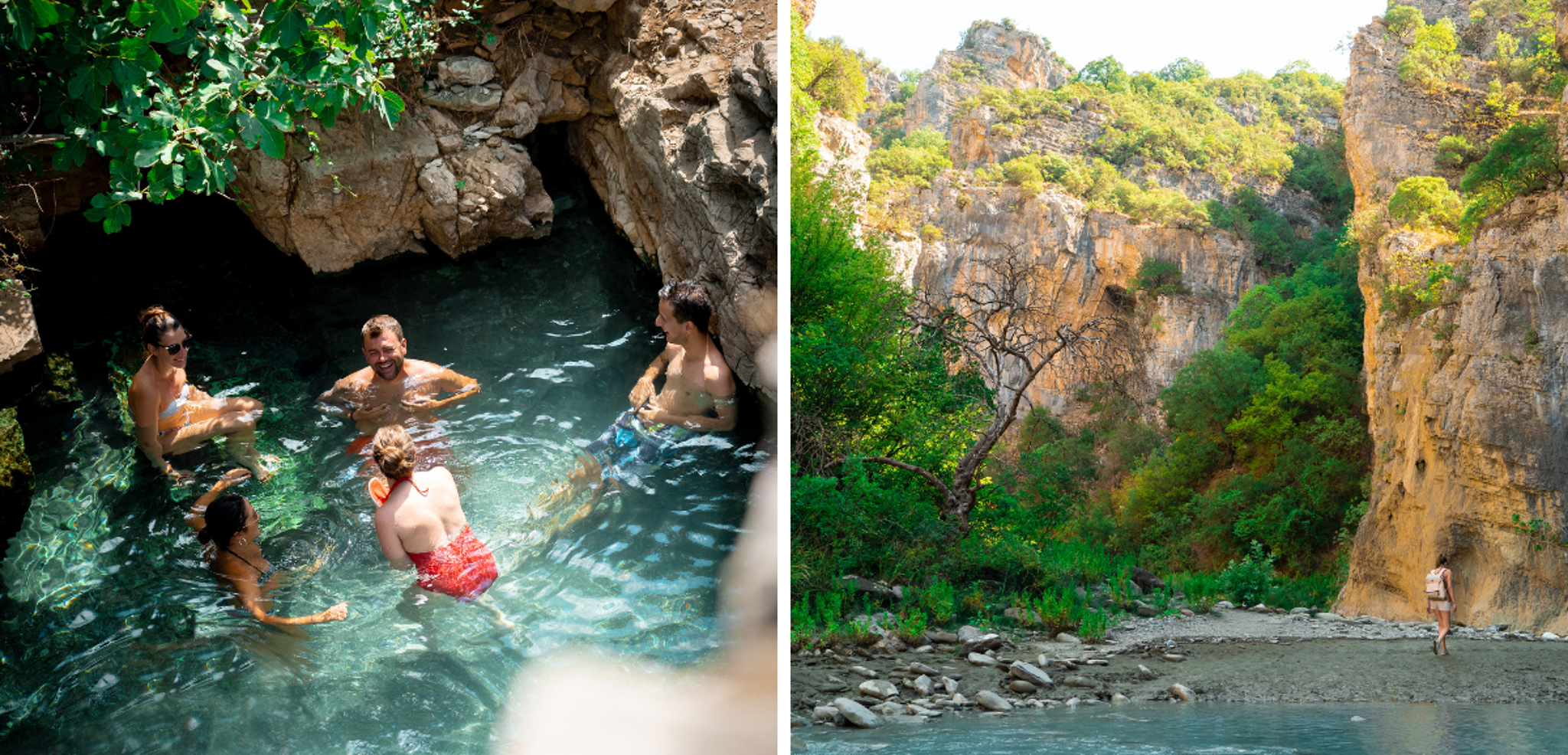 Pauses dans les sources naturelles et balade dans le canyon formé par la rivière Langarica