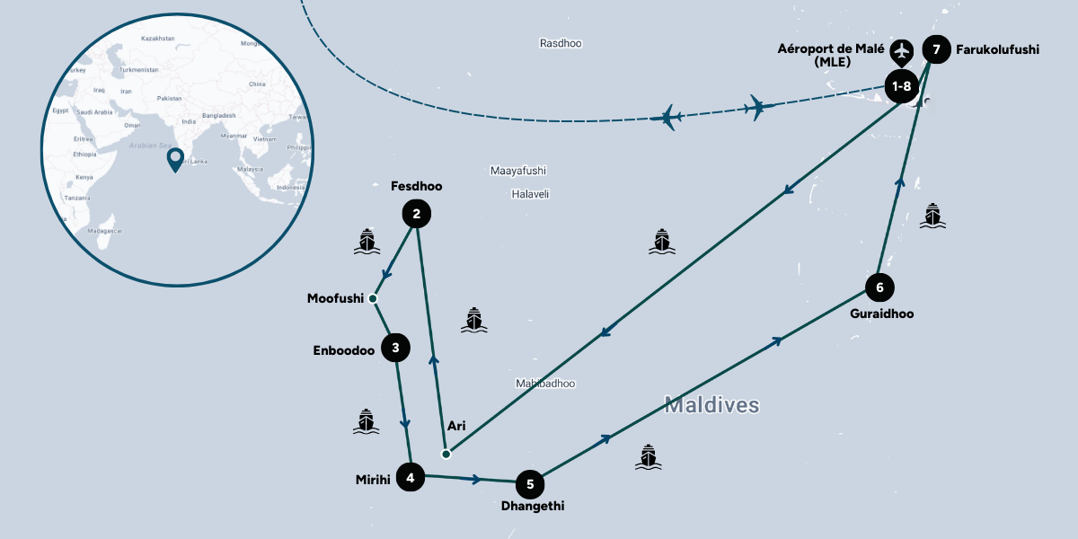 Itinéraire de ta navigation aux Maldives 