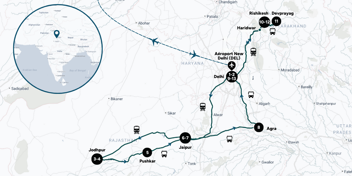L'itinéraire de ton aventure en Inde 