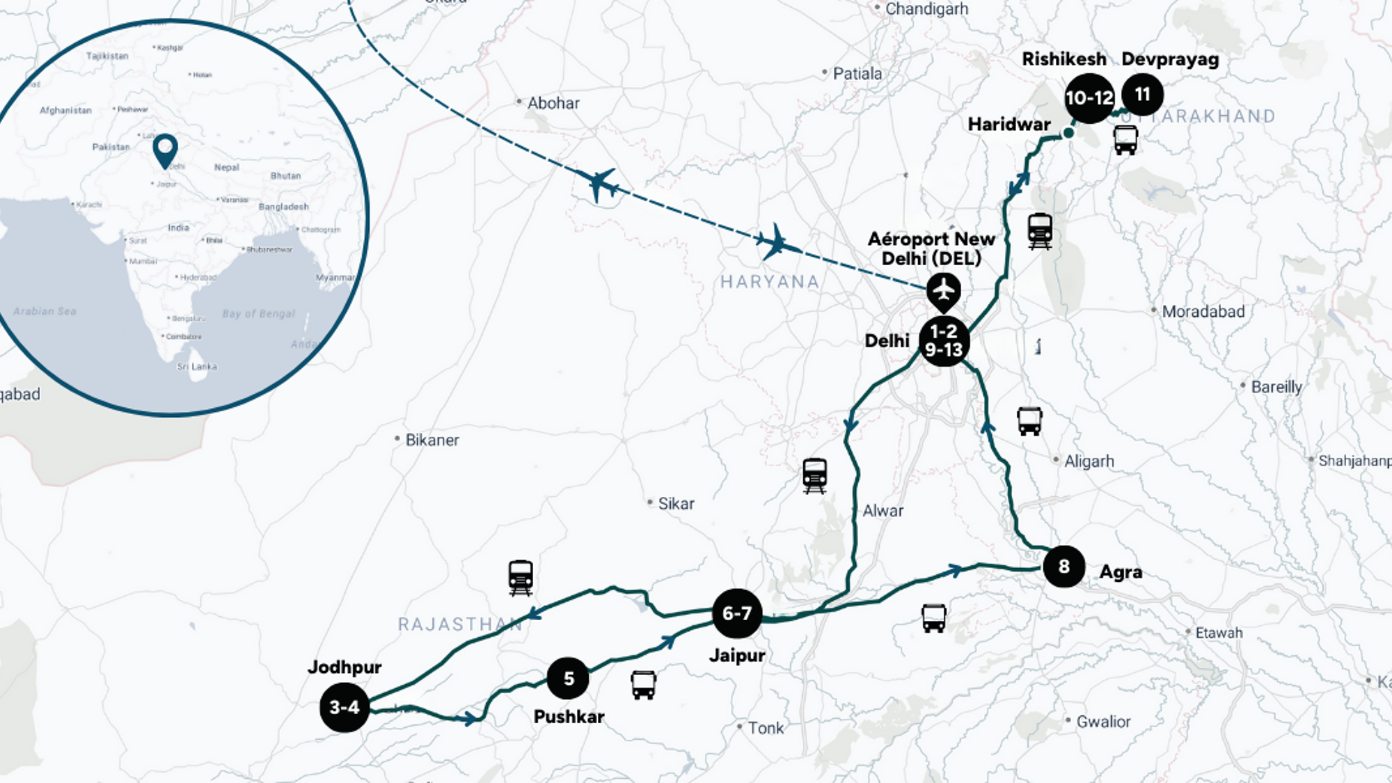 L'itinéraire de ton aventure en Inde