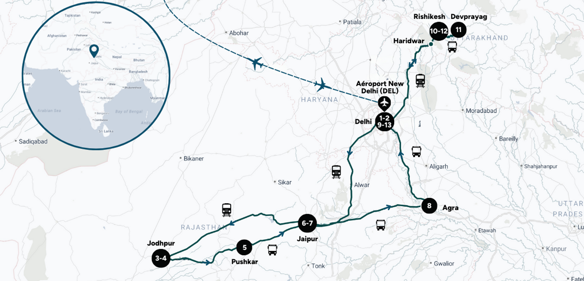 L'itinéraire de ton aventure en Inde