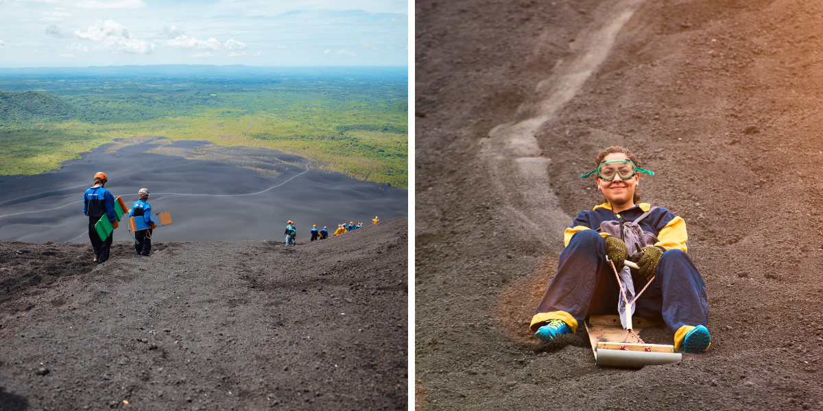 Et dévalez les pentes d'un volcan en luge ! 