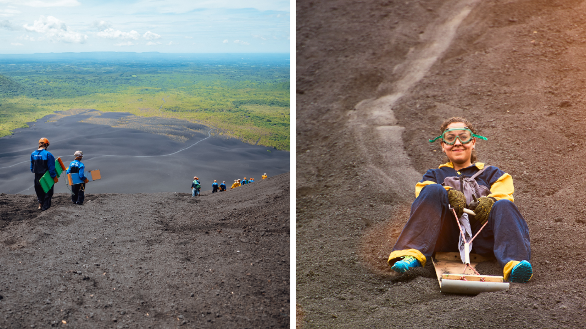 Et dévalez les pentes d'un volcan en luge !