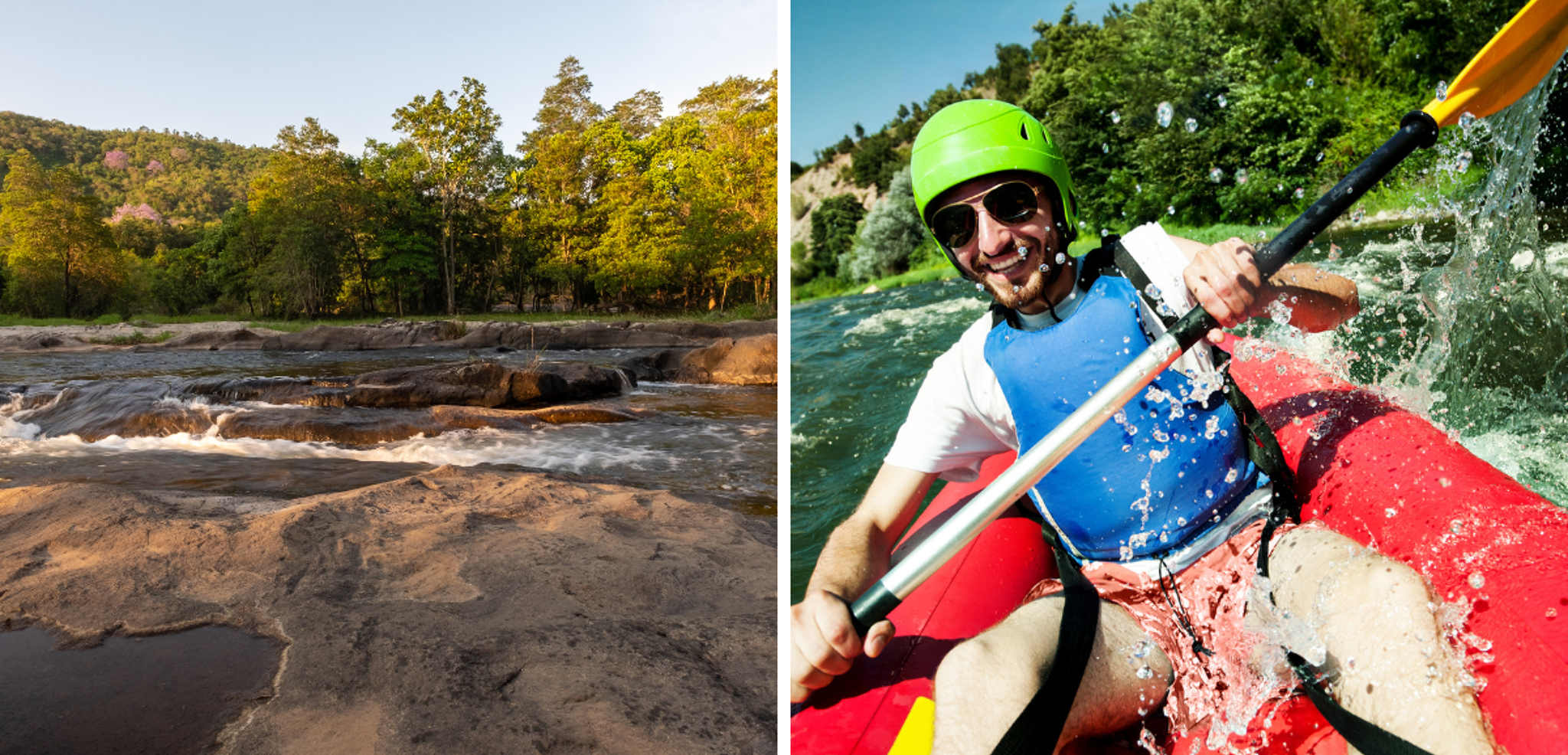 Avant d'embarquer pour une descente en rafting