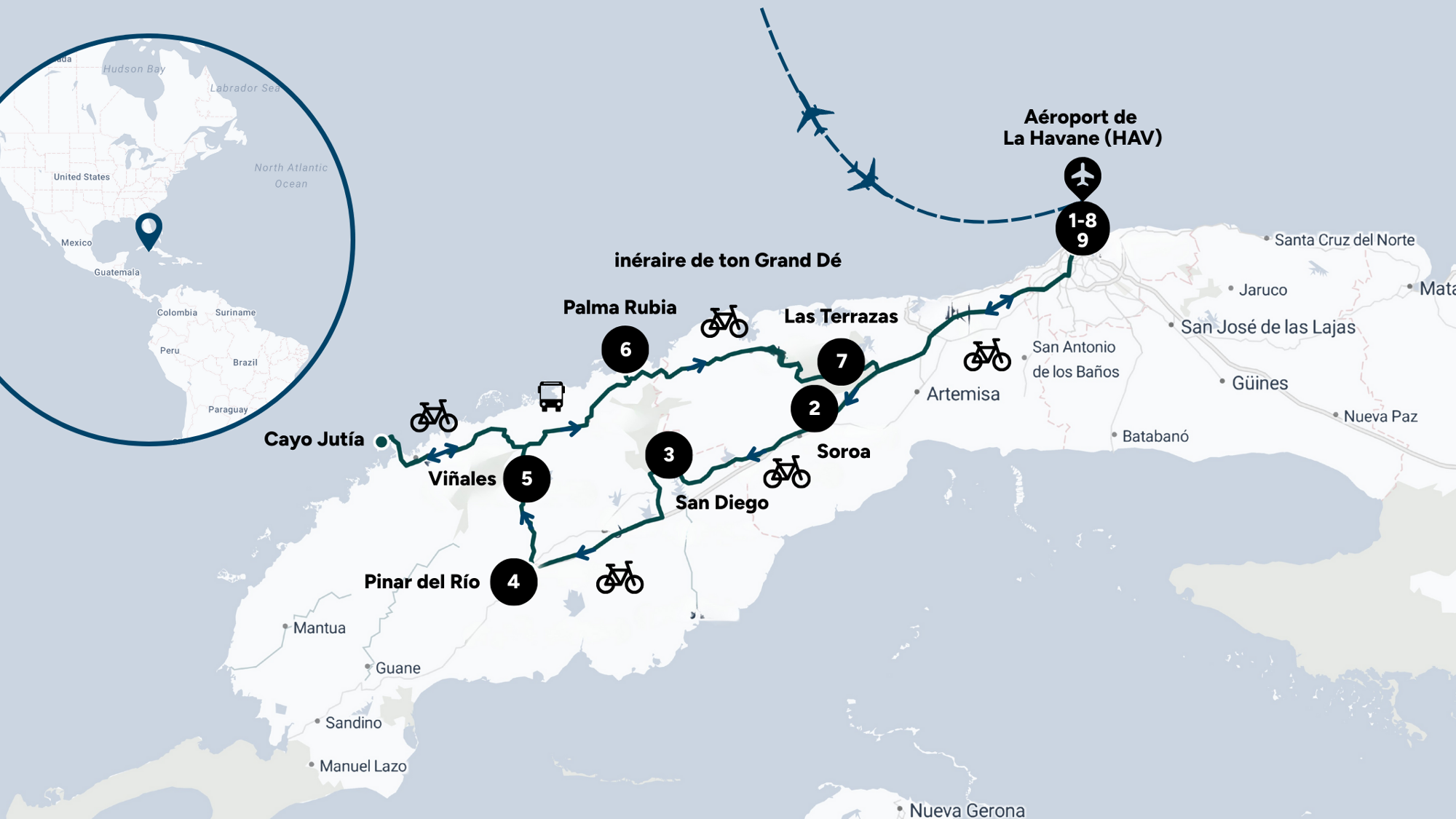 L'itinéraire de ton Grand Défi à Cuba