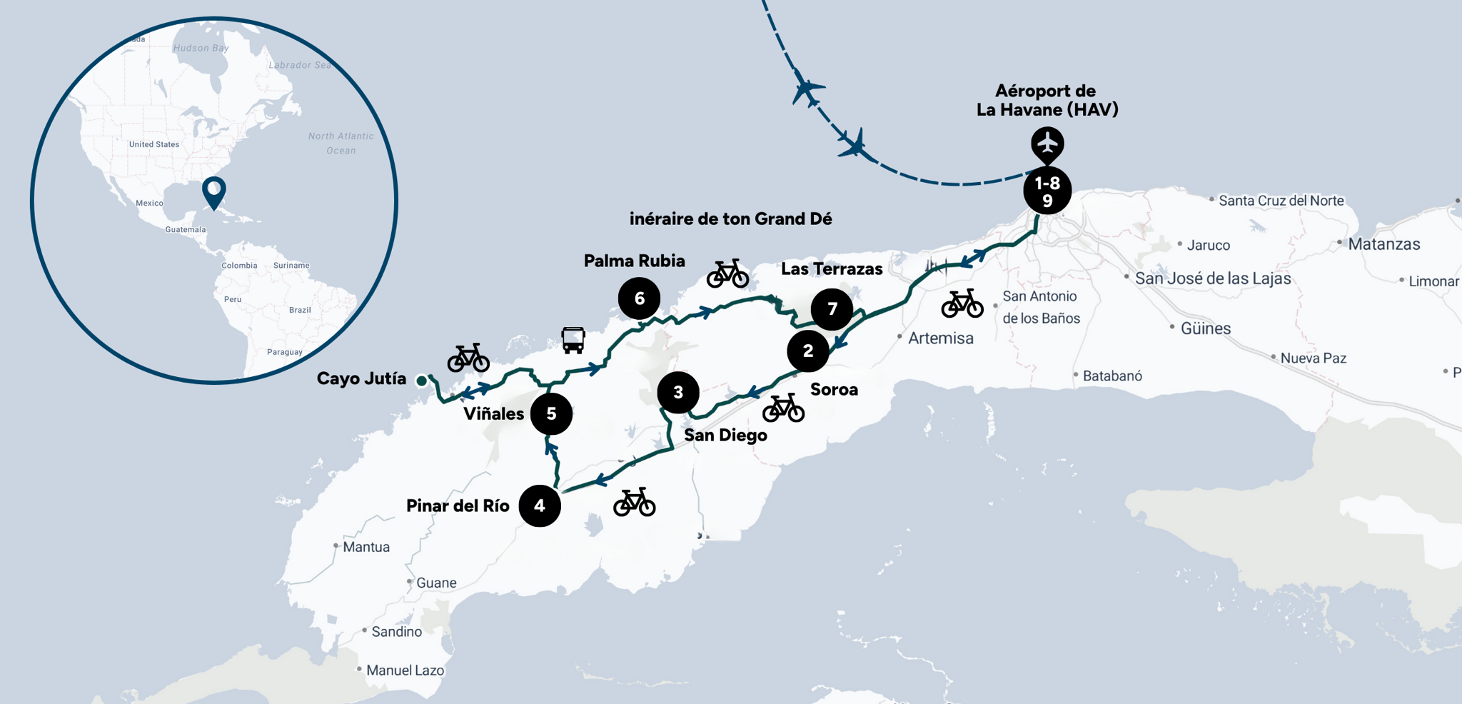 L'itinéraire de ton Grand Défi à Cuba