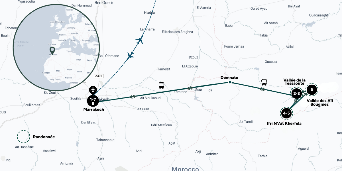 Itinéraire de ton trek dans l'Atlas marocain 