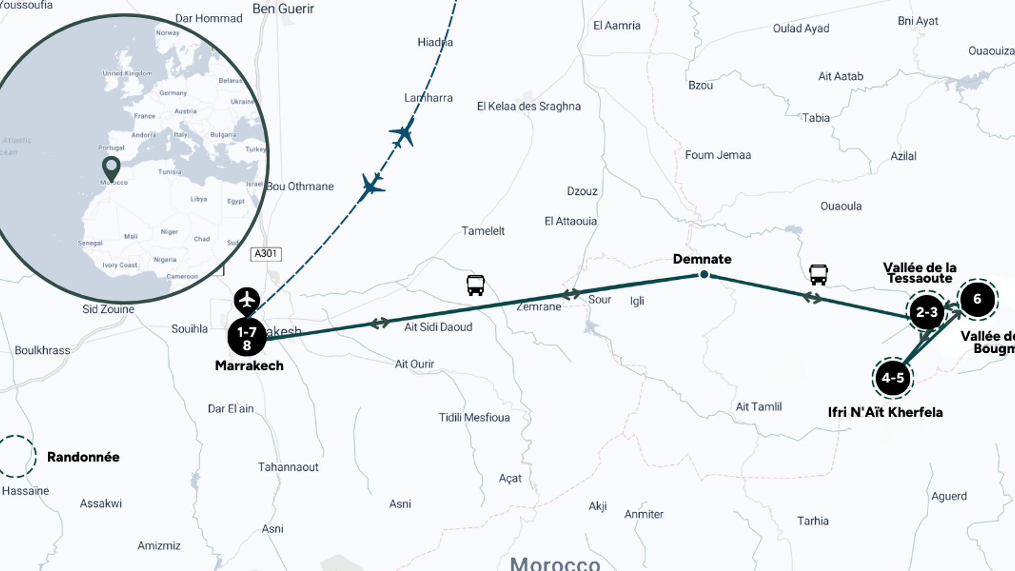 Itinéraire de ton trek dans l'Atlas marocain