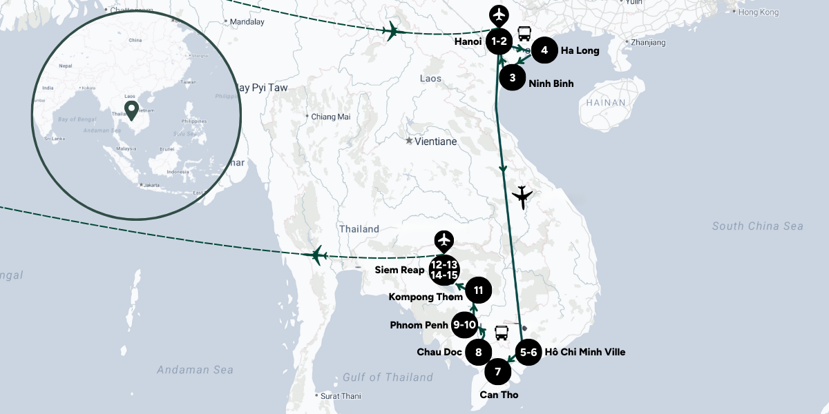 Itinéraire de ton aventure au Vietnam et au Cambodge 