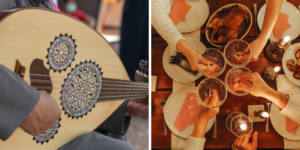 Partagez un repas de réveillon tous ensemble accompagnés d'un groupe de musique local !