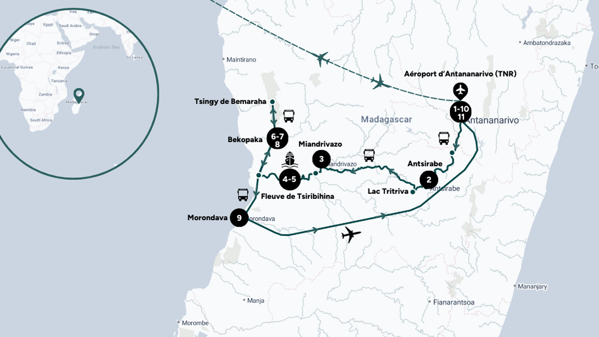 L'itinéraire de ton aventure malgache