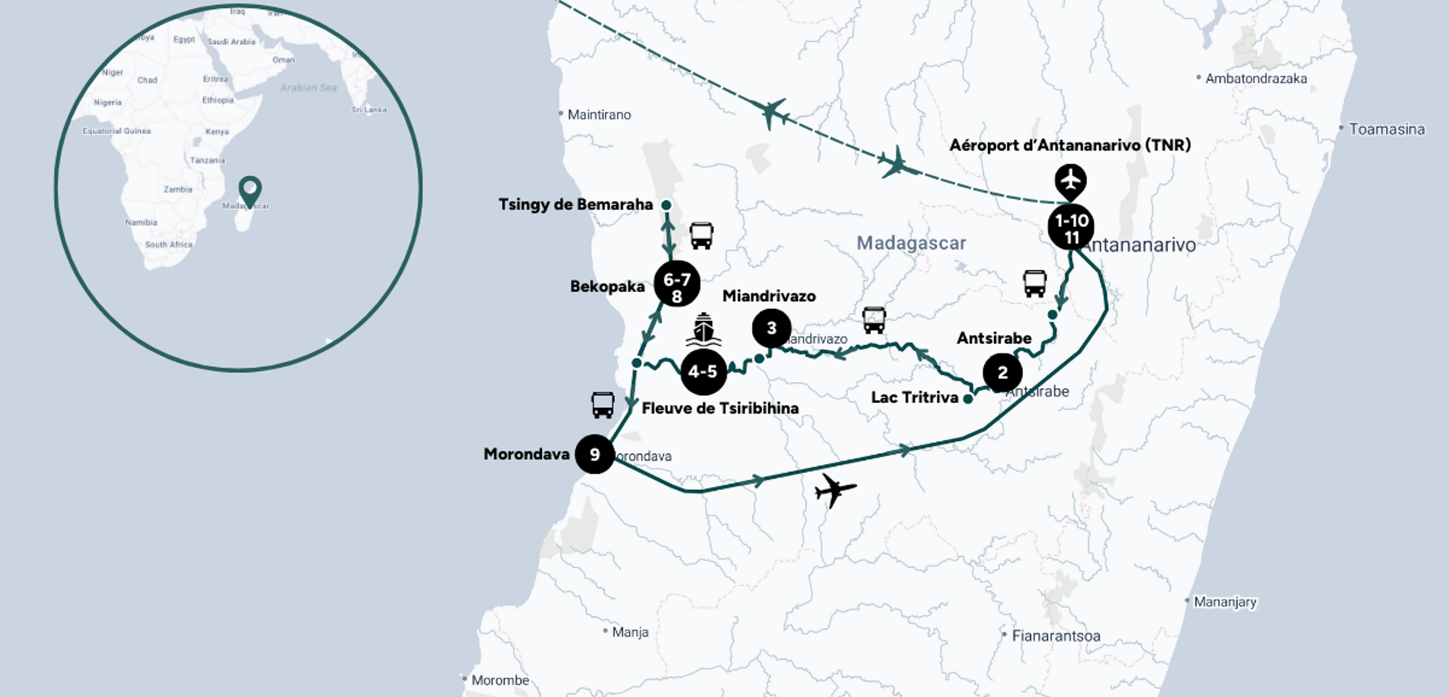 L'itinéraire de ton aventure malgache