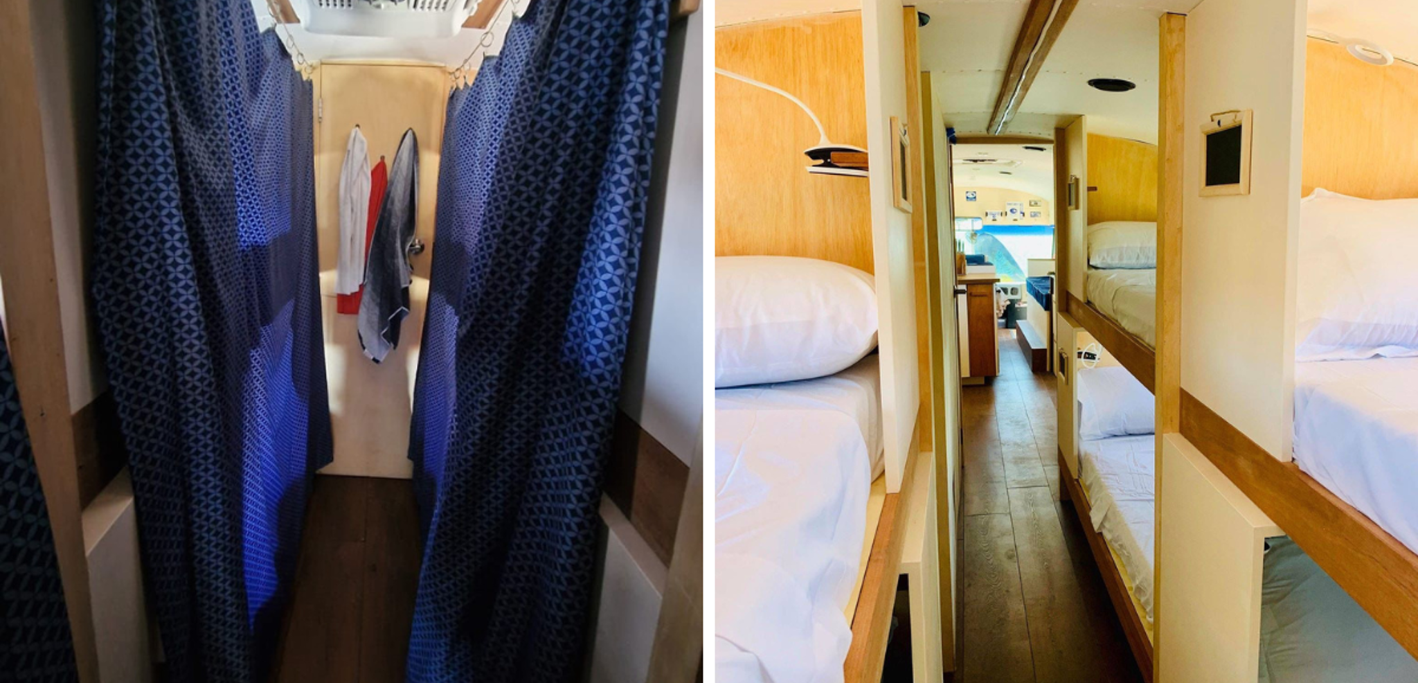 Les couchettes en mode jour et nuit avec rideaux pour plus d'intimité