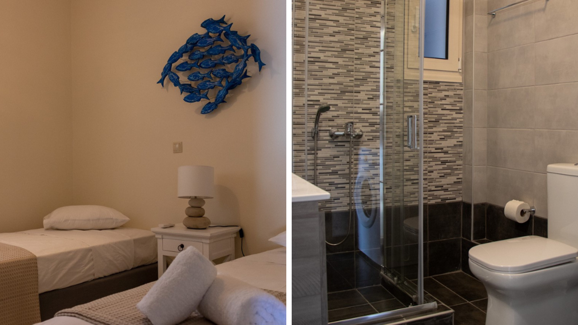 2 chambres (1 personne par chambre) et une salle de bain à partager