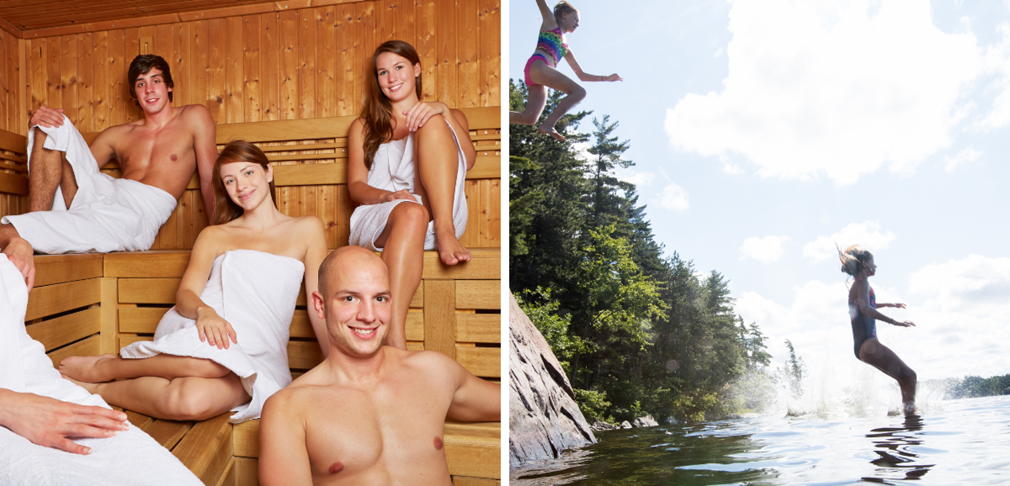 En mode détente : sauna et plouf rafraichissant dans le lac !