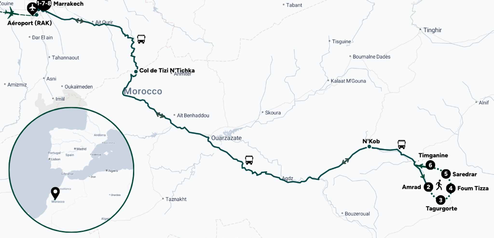 L'itinéraire de votre trek dans le désert marocain