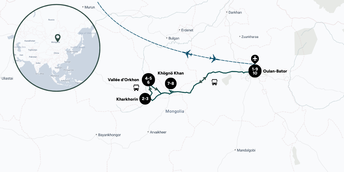 Itinéraire de ton aventure en Mongolie 