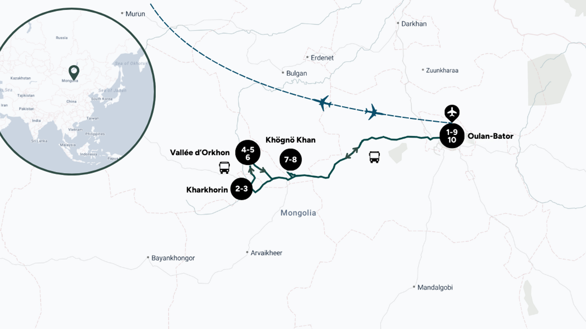 Itinéraire de ton aventure en Mongolie