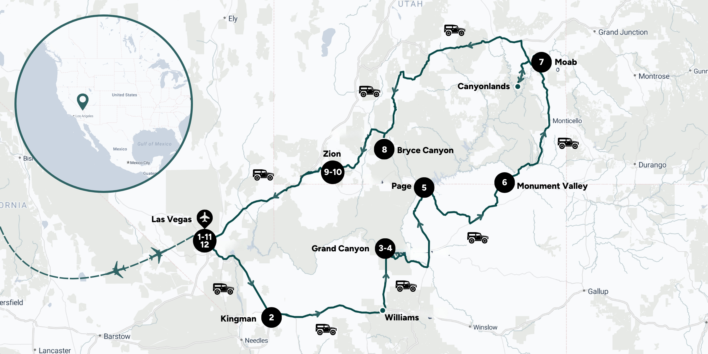 Itinéraire de ton road trip dans l'Ouest américain