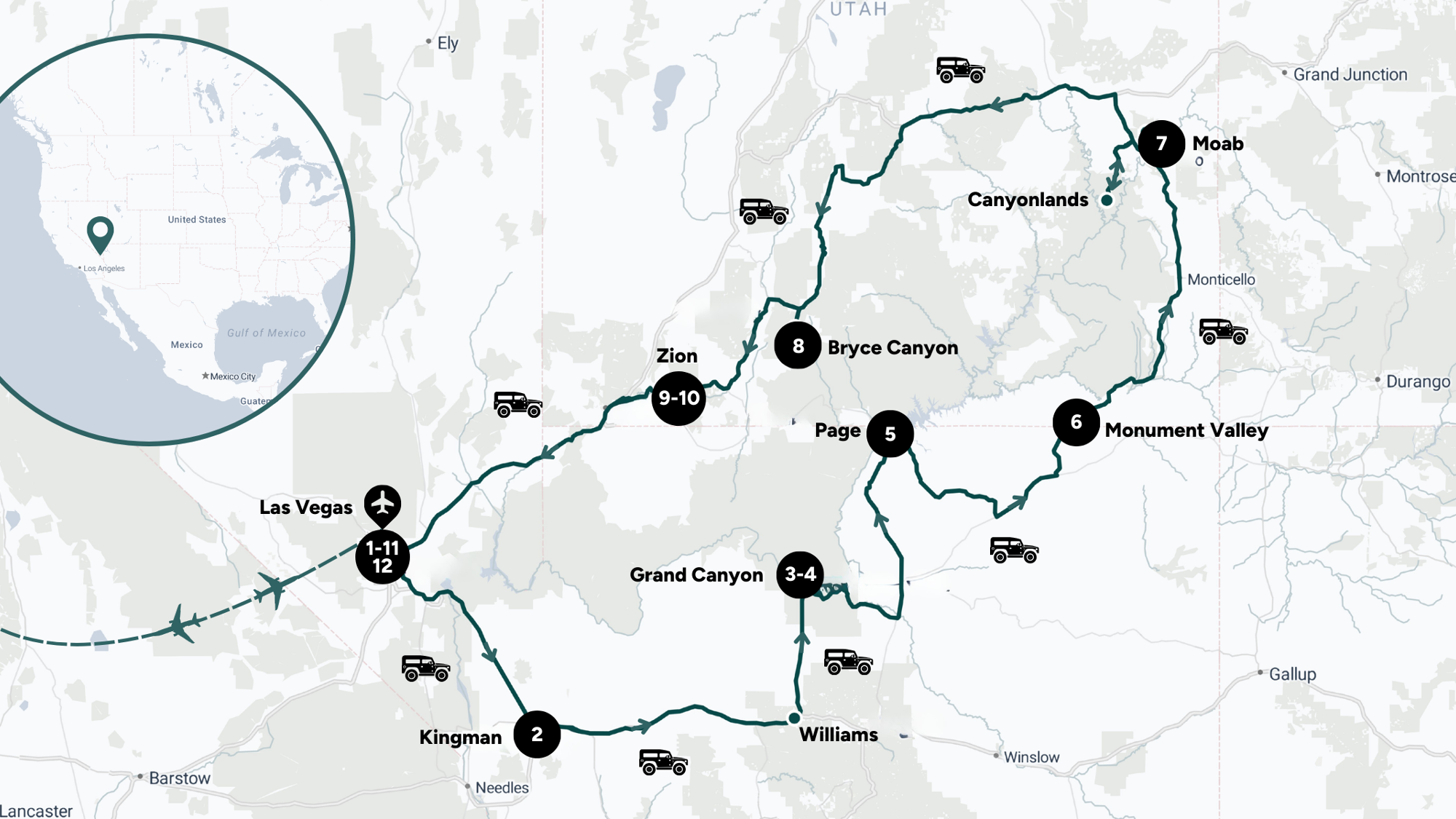 Itinéraire de ton road trip dans l'Ouest américain