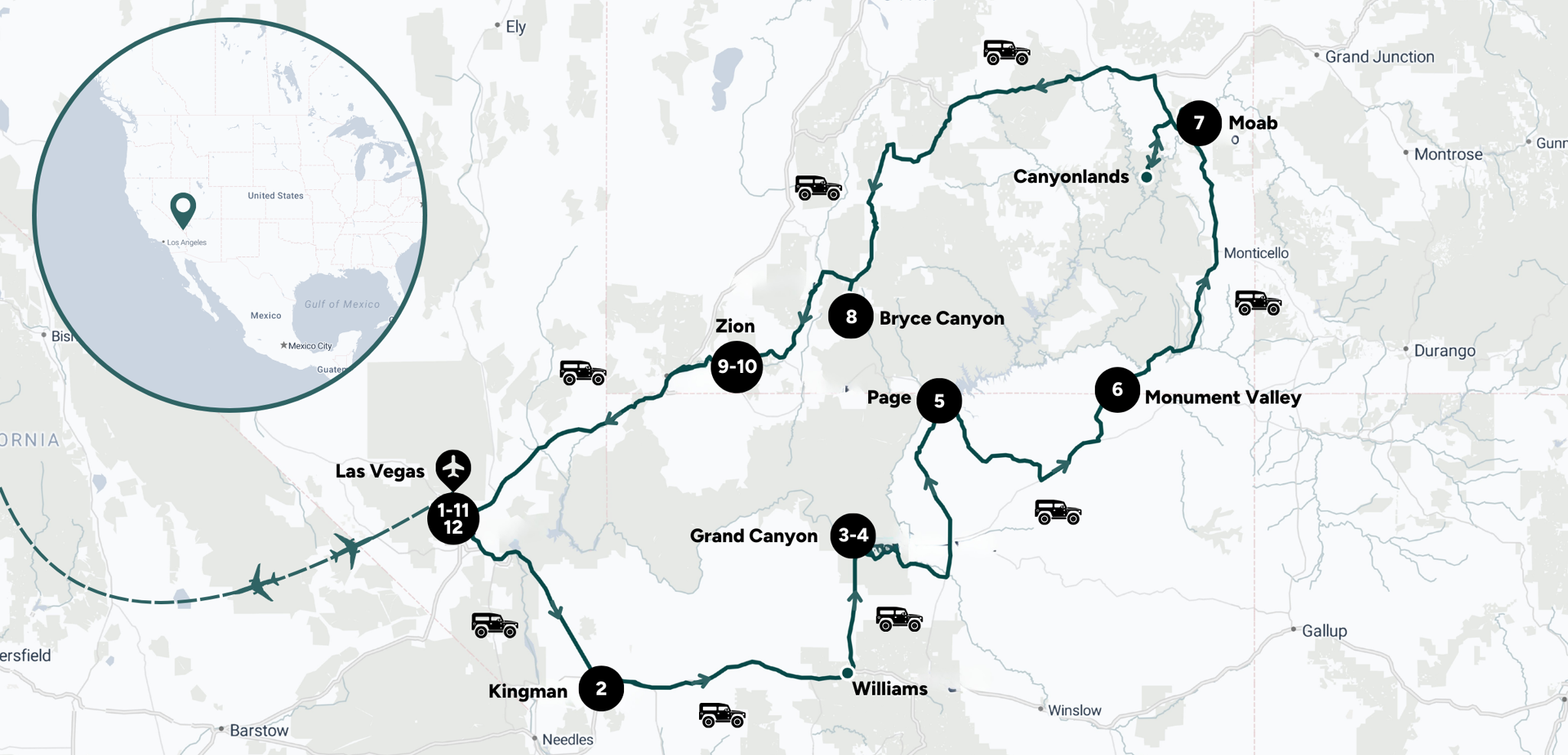 Itinéraire de ton road trip dans l'Ouest américain